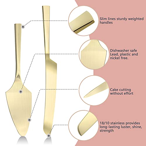 House & Cubby Cake Knife and Server Set - Champagne Gold Cake Cutting Set for Anniversary, Engagement, Birthday Parties - Elegant Wedding Cake Knife & Cake Serving Set - Perfect Registry Gift