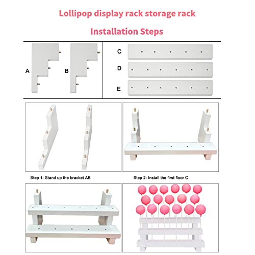 KHayRovies 2 Pcs Wood Cake Pop Display Stand, White Lollipop Holder 3 Tier with Twist Ties Lollipop Sticks, 17 Holes Sucker Storage Rack for Dessert Table of Wedding Birthday Party Christmas Day (A)