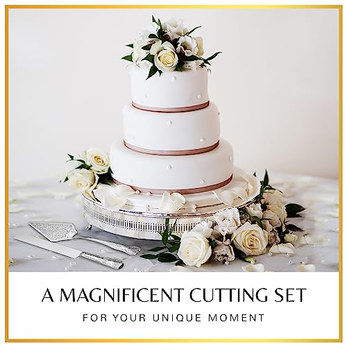 Orblue Wedding Cake Knife and Server Set - Premium, Beautifully Engraved Cutting Set - Elegant Keepsake for Newlyweds Silver