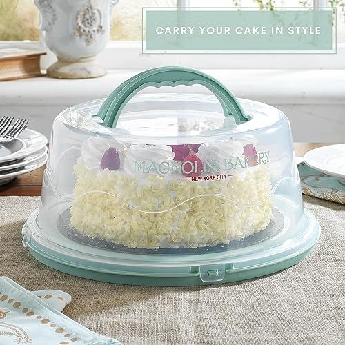 MosJos Round Cake Carrier, BPA-Free Plastic Cake Keeper with Lid, Fits 10” Cakes, Four Secure Side Closures, Dishwasher Safe Cake Transport Container
