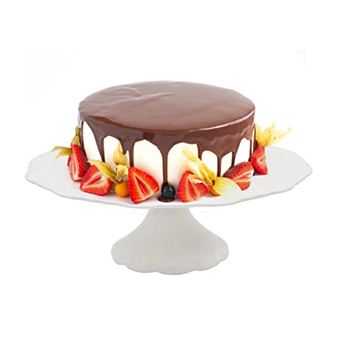 Momiuchear 9.5-Inch Porcelain Cake Stand, Round Cake Plate, Dessert Stand, Cupcake Stand for Birthday Parties, Home Decorating Stand, White