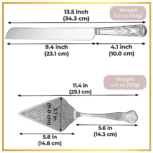 Orblue Wedding Cake Knife and Server Set - Premium, Beautifully Engraved Cutting Set - Elegant Keepsake for Newlyweds Silver