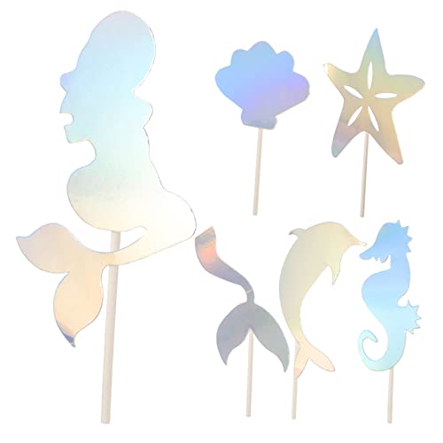 KJHBV 2 Sets Mermaid Card Happy Birthday Decorations for Girls Paper Decorations Seashell Decor Cake Decorative Props Seashell Cake Toppers Mermaid Theme Toothpicks Cupcake Decor Tail