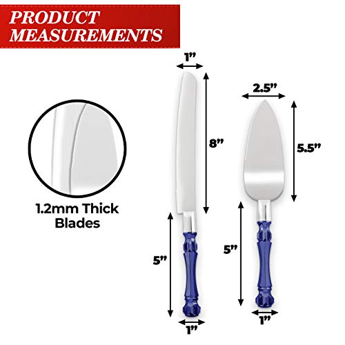 Homi styles Cake Knife and Server - Wedding Cake Knife Set - Serving Set for Receptions, Birthdays - Cake Cutting Set - Match the Color to Your Event Theme - Cake Knife and Cutter (Blue)