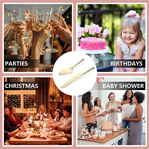 House & Cubby Cake Knife and Server Set - Champagne Gold Cake Cutting Set for Anniversary, Engagement, Birthday Parties - Elegant Wedding Cake Knife & Cake Serving Set - Perfect Registry Gift