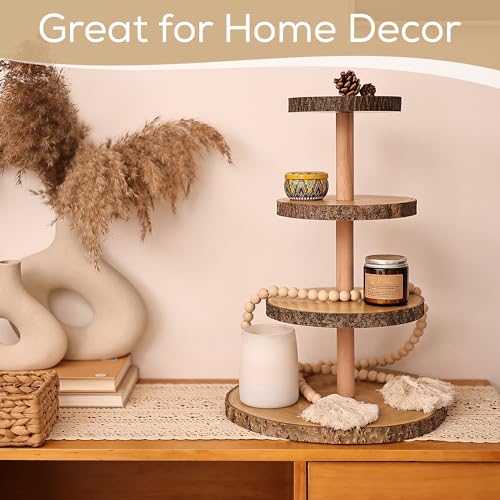 Hanson and Bennett Wooden Cupcake Stand - Smooth, Finished Rustic Cupcake Stand for Wedding and Baby Shower, Elegant Wood Cup Cake Stand Display Tower and Holder, 4 Tier Wood Slice Tray Decorations