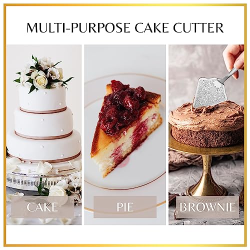 Orblue Wedding Cake Knife and Server Set - Premium, Beautifully Engraved Cutting Set - Elegant Keepsake for Newlyweds Silver