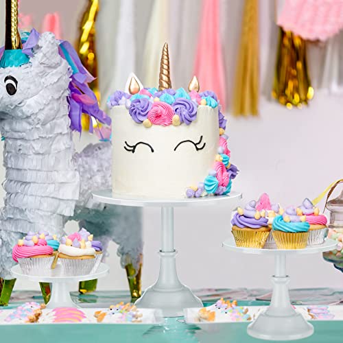 3 Pieces Cake Stand Set Round Metal Cake Stands Metal Cupcake Holder Dessert Display Plate Cake Display Accessory for Wedding Birthday Party Celebration Baby Shower Anniversaries Supplies(White)