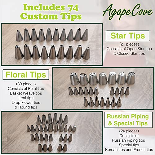 Cake Decorating Kit - 174 Pcs Set with 12" Rotating Cake Turntable, 74 Piping Tips, Plus Icing Spatula, Piping Bags, Bday Flags, & More - Complete Cake Decoration Tool Kit for Bakers