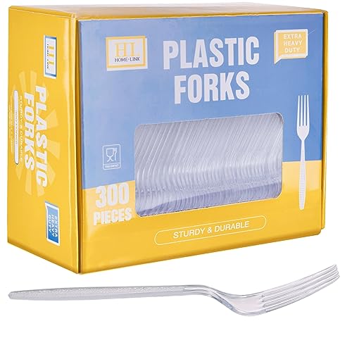 [300 Ccount] Plastic Forks Disposable- HL HOME-LINK 7" Clear Heavy Duty Forks, Durable Extra Heavyweight Forks, Sturdy Plastic Utensils for Parties, Restaurant, Family Gatherings