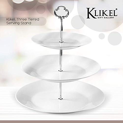 Klikel 3 Tiered Serving Stand -silver Serving Tray For Parties - Round Platter For Cupcakes Fruits Dessert or Tea - Cake Pop Stand And Buffet Server