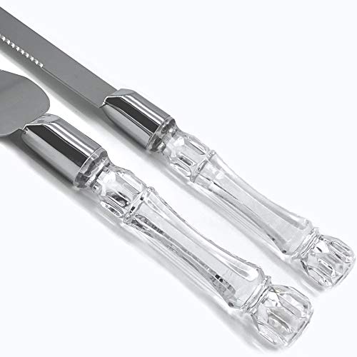 Adorox Cake Knife and Server Set Acrylic Stainless Steel Faux Crystal Handle Holiday Thanksgiving Christmas