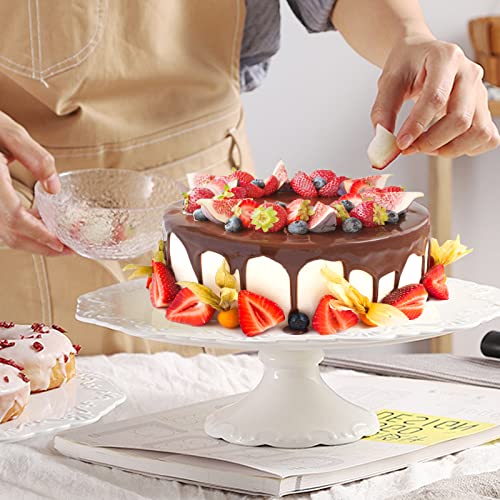 Momiuchear 9.5-Inch Porcelain Cake Stand, Round Cake Plate, Dessert Stand, Cupcake Stand for Birthday Parties, Home Decorating Stand, White