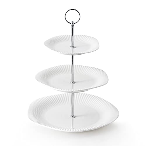 Kanwone 3-Tier Porcelain Cupcake Stand, Tiered Serving Stand, Dessert Stand, Serving Tray Platter for Tea Party Wedding Baby Shower Buffet Server, White