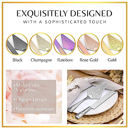 Orblue Wedding Cake Knife and Server Set - Premium, Beautifully Engraved Cutting Set - Elegant Keepsake for Newlyweds Silver
