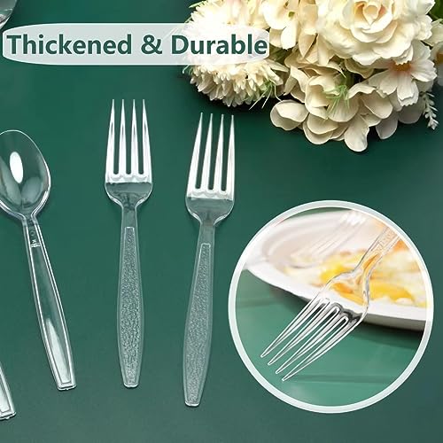 [300 Ccount] Plastic Forks Disposable- HL HOME-LINK 7" Clear Heavy Duty Forks, Durable Extra Heavyweight Forks, Sturdy Plastic Utensils for Parties, Restaurant, Family Gatherings