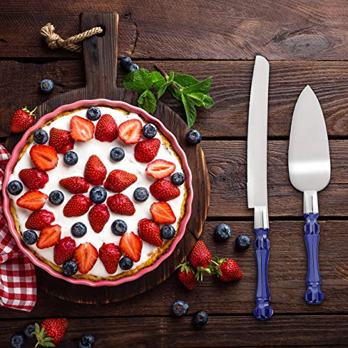 Homi styles Cake Knife and Server - Wedding Cake Knife Set - Serving Set for Receptions, Birthdays - Cake Cutting Set - Match the Color to Your Event Theme - Cake Knife and Cutter (Blue)