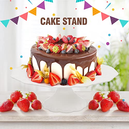 Momiuchear 9.5-Inch Porcelain Cake Stand, Round Cake Plate, Dessert Stand, Cupcake Stand for Birthday Parties, Home Decorating Stand, White