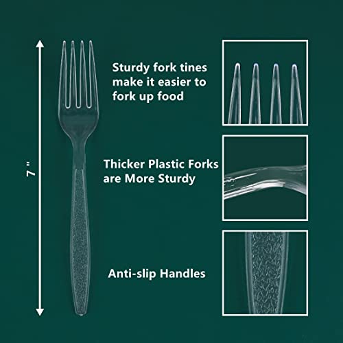 [300 Ccount] Plastic Forks Disposable- HL HOME-LINK 7" Clear Heavy Duty Forks, Durable Extra Heavyweight Forks, Sturdy Plastic Utensils for Parties, Restaurant, Family Gatherings
