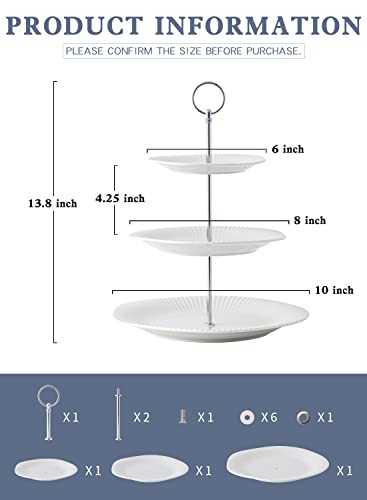 Kanwone 3-Tier Porcelain Cupcake Stand, Tiered Serving Stand, Dessert Stand, Serving Tray Platter for Tea Party Wedding Baby Shower Buffet Server, White