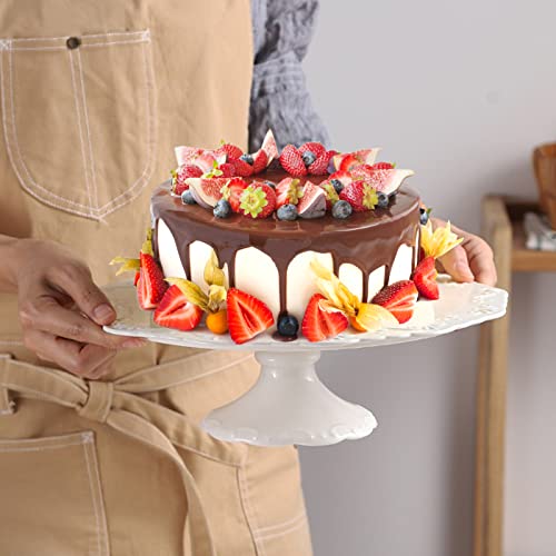 Momiuchear 9.5-Inch Porcelain Cake Stand, Round Cake Plate, Dessert Stand, Cupcake Stand for Birthday Parties, Home Decorating Stand, White