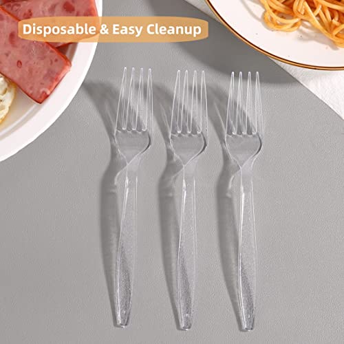 [300 Ccount] Plastic Forks Disposable- HL HOME-LINK 7" Clear Heavy Duty Forks, Durable Extra Heavyweight Forks, Sturdy Plastic Utensils for Parties, Restaurant, Family Gatherings