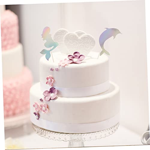 KJHBV 2 Sets Mermaid Card Happy Birthday Decorations for Girls Paper Decorations Seashell Decor Cake Decorative Props Seashell Cake Toppers Mermaid Theme Toothpicks Cupcake Decor Tail