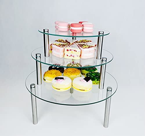 FESTLOVE 3 Pcs Round Tempered Glass Cake Stands Set 8 10 13 Inch Cupcake Display Stand Plate for Dessert Table Serving Platter