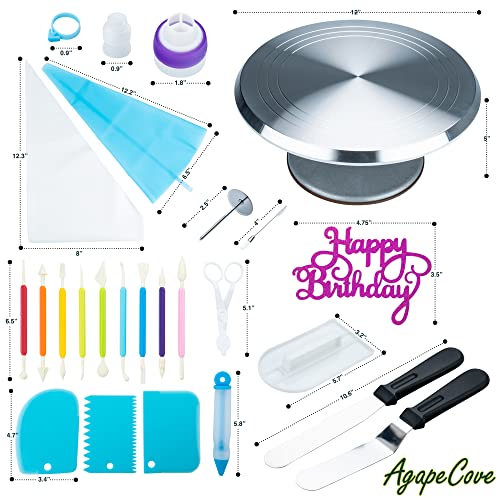 Cake Decorating Kit - 174 Pcs Set with 12" Rotating Cake Turntable, 74 Piping Tips, Plus Icing Spatula, Piping Bags, Bday Flags, & More - Complete Cake Decoration Tool Kit for Bakers