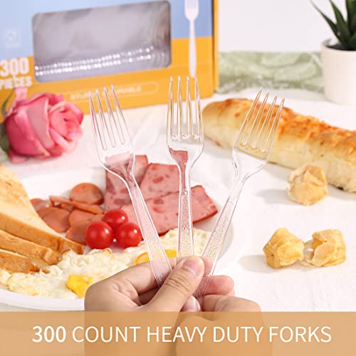 [300 Ccount] Plastic Forks Disposable- HL HOME-LINK 7" Clear Heavy Duty Forks, Durable Extra Heavyweight Forks, Sturdy Plastic Utensils for Parties, Restaurant, Family Gatherings