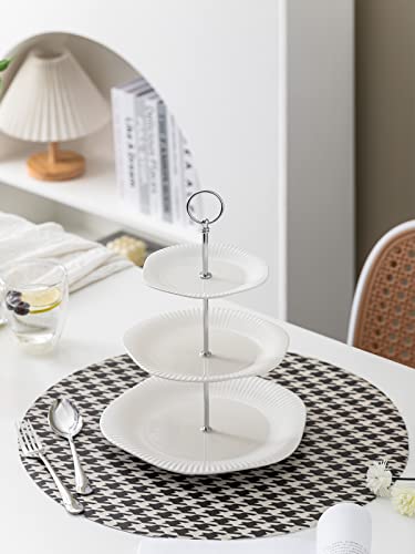 Kanwone 3-Tier Porcelain Cupcake Stand, Tiered Serving Stand, Dessert Stand, Serving Tray Platter for Tea Party Wedding Baby Shower Buffet Server, White