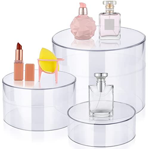 Weysat Acrylic Cake Stand Round Display Risers Shelf Cylinder Nesting Display Stand with Hollow Bottom for Show Jewelry Dessert Food, 3 Sizes, 2" x 4", 4" x 7", 6" x 8" (Clear, 3 Pcs)