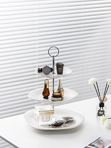 Kanwone 3-Tier Porcelain Cupcake Stand, Tiered Serving Stand, Dessert Stand, Serving Tray Platter for Tea Party Wedding Baby Shower Buffet Server, White