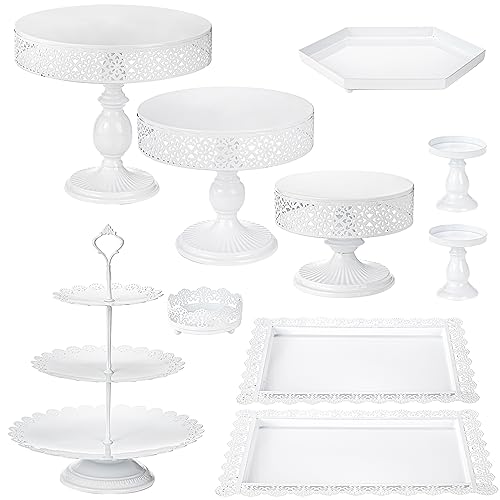 Peohud 3 Pack White Metal Cake Stands, 8"/10"/12" Round Cupcake Dessert Display Stand for Wedding, Birthday Party, Anniversary, Gatherings, White