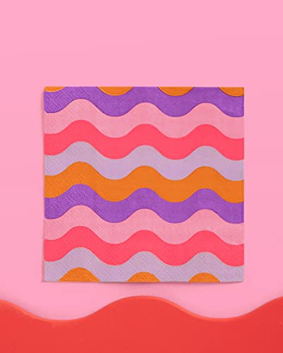 xo, Fetti Birthday Party Wavy Cocktail Napkins - 3-ply, 25 pcs | Bachelorette Party Decorations, Groovy 70s Decor, Bday Supplies