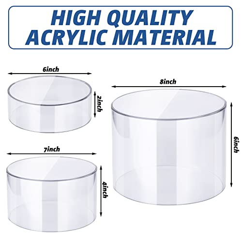Weysat Acrylic Cake Stand Round Display Risers Shelf Cylinder Nesting Display Stand with Hollow Bottom for Show Jewelry Dessert Food, 3 Sizes, 2" x 4", 4" x 7", 6" x 8" (Clear, 3 Pcs)