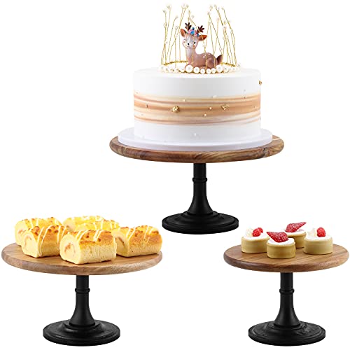 GMWD 3 Pcs Acacia Wood Cake Stands Set Round Cake Pedestal Handcrafted Display Table Cupcake Server Decorating for Wedding Birthday Parties Baby Shower Celebration