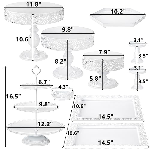 Peohud 3 Pack White Metal Cake Stands, 8"/10"/12" Round Cupcake Dessert Display Stand for Wedding, Birthday Party, Anniversary, Gatherings, White