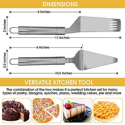 Pie Server Spatula and Cake Cutter Slicer, Stainless Steel Set - Kitchen Essentials for Cutting & Serving Desserts, Brownies, Lasagna