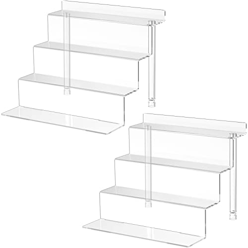 WINKINE Acrylic Display Stands, 2 Pack Clear Acrylic Display Risers Compatible with Funko Amiibo POP Figures, 4 Tier Cupcakes Dessert Stand Perfume Organizer Perfume Stand for Cabinet, Countertops
