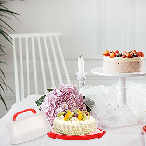 Yesland Cake Carrier with Collapsible Handle - Plastic Red Cake Container and Holder with Lid - Portable Round Cake Cover for 10 inch Cake, Pies, Cookies, Nuts, Muffins and Fruit