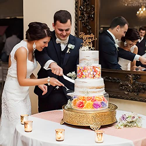 2PCS Clear Acrylic Cake Stand, Fillable Cake Box Riser Cake Tier, Round Cake Display Box with Lid, Decorative Centerpiece Box for Wedding Birthday Party (2pcs, 10" Dx4” H; 6" Dx4” H, 2M LED Lights)