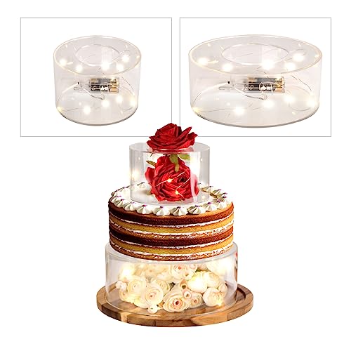 Kcgani Clear Round Acrylic Cake Display Stand Riser with Lid, Cylinder Floating Cake Riser Cake Tier, Decorative Centerpiece Cupcake Tray for Wedding Birthday Party, 10" Dx4 H, 6" Dx4 H, 2pcs