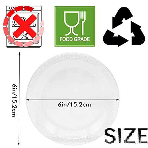 Tiaiidi 120 Pcs Disposable Clear Plastic Plates,6-Inch Dessert Plates,Small Crystal Transparent Plates for Parties,Catering,Wedding