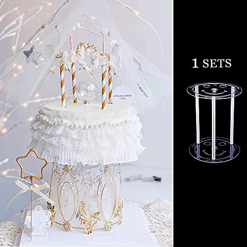 Acrylic Round Display Stand for Cake Cupcakes Desserts Bakery, 1 Sets of Cake Separator Plates and Dowel Rods - 6 inch (16cm)