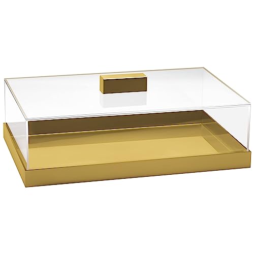 Elavain Acrylic Cake Stand | Multifunctional Serving Tray | Elegant Gold Food Tray with Clear Lid | Perfect as a Cake Box and Serving Platter for Party, Home and Kitchen | Shatter Resistant