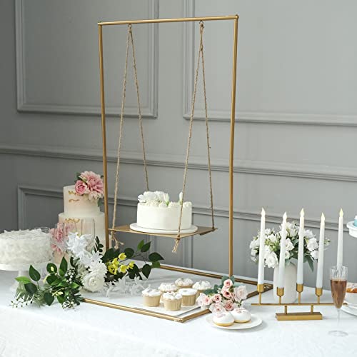 Efavormart 3ft Tall Gold Metal Hanging Dessert Display Centerpiece with Jute Rope, Cake Stand Swing