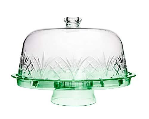 Godinger Cake Stand with Lid, Serving Plate Platter with Dome Cover, 6 in 1 Multi-Purpose Use, Shatterproof and Reusable Acrylic - Dublin Collection, Green