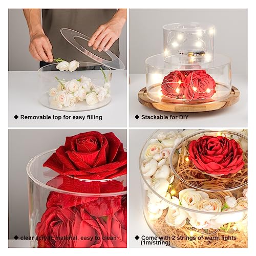 Kcgani Clear Round Acrylic Cake Display Stand Riser with Lid, Cylinder Floating Cake Riser Cake Tier, Decorative Centerpiece Cupcake Tray for Wedding Birthday Party, 10" Dx4 H, 6" Dx4 H, 2pcs