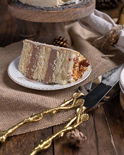 2 Piece Gold-leaf (twig) Cake Server Set. 1 Cake Knife and 1 Cake Server. Leaf Design 2 Tone Made of Stainless Steel and Brass. Ideal for Weddings, Party's, Elegant Events.